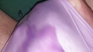 Cumming in thin cotton purple panties