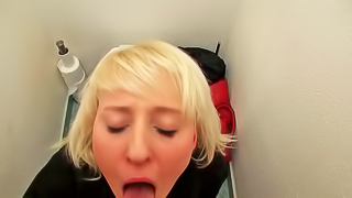Cum hungry blondie caught in action